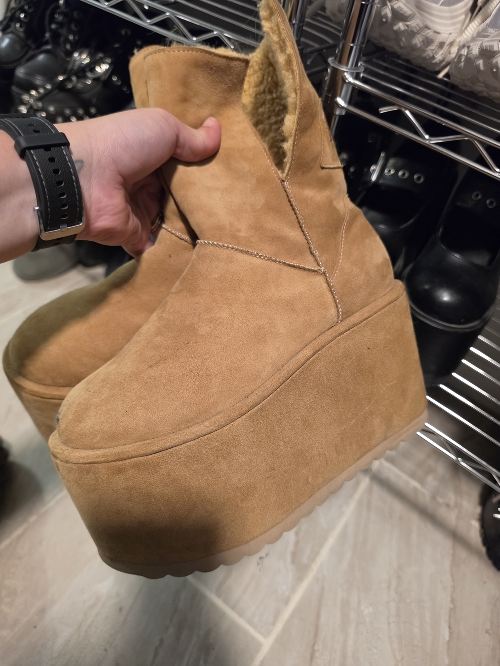 Women’s Platform Suede Ankle Boots in Tan